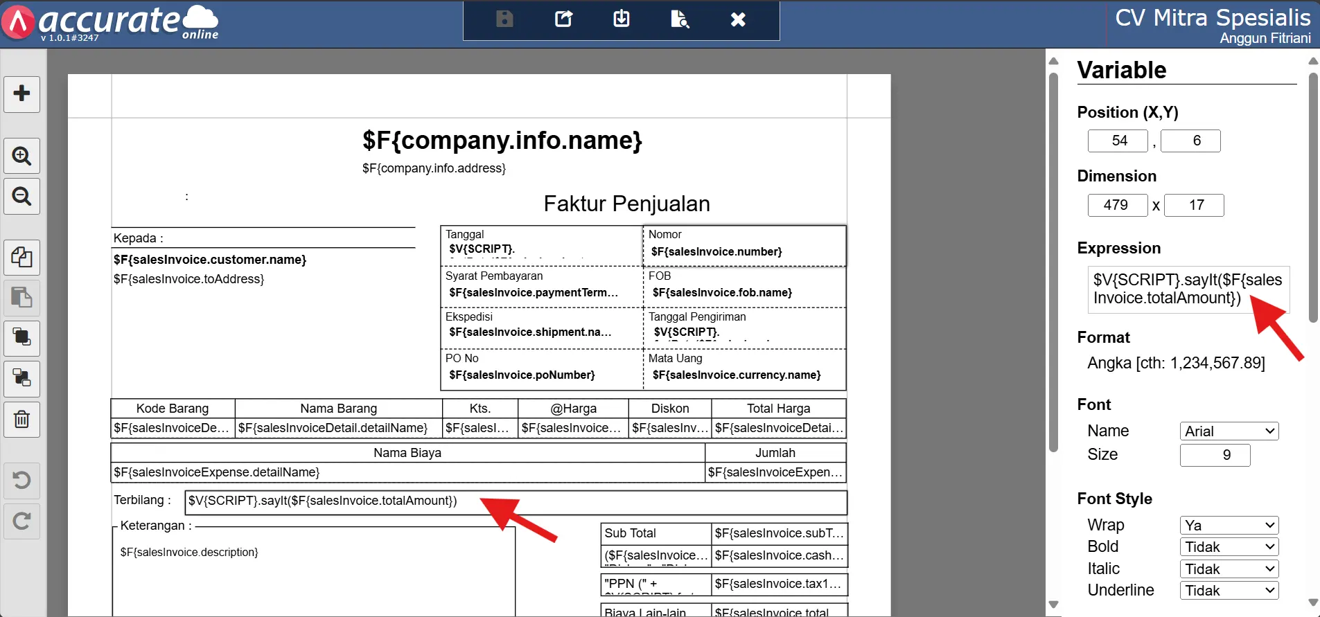 Cara menampilkan terbilang huruf kapital di faktur penjualan